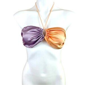 eikō ai Sunset Borneo Bra Top Purple Orange Ombré S/M Satin Tie Back Soft Resort